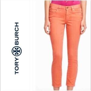Tory Burch Cropped Skinny Jeans Coral Peachy Size 31 Resortwear Preppy W33